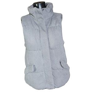 Gap Womens Gray Puffer Vest Fleece Lined High Collar Medium